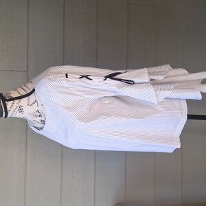 Harlowe & Graham Pinstripe Lace Up Flutter Sleeve Office Fairy Blouse Size L